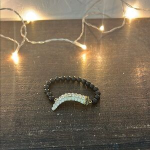 Black Beaded Bracelet with Gold and Silver Crescent Charm